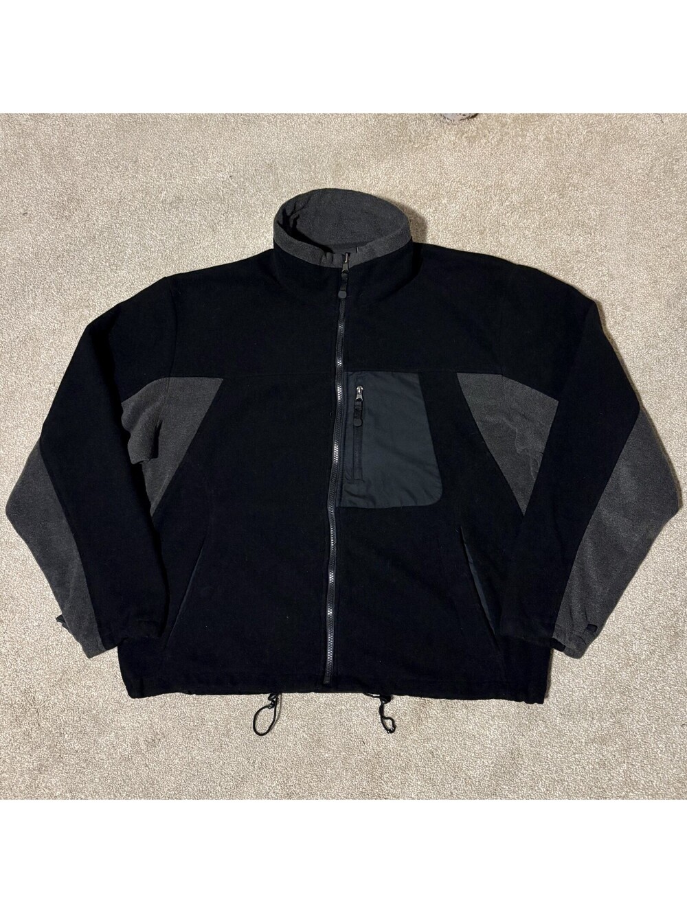 VTG Lanesboro Sport Mens XXL Full Zip Fleece Jacket Black Gray Zip Pockets Y2K